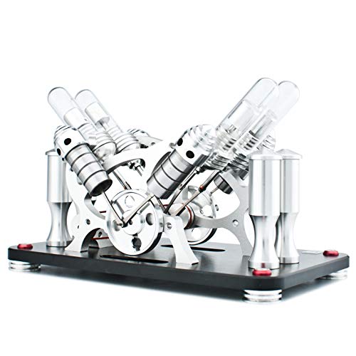 DjuiinoStar Hot Air Stirling Engine (4-Cylinder), Electricity Generator (Light up LED), Ready to Run (Glass Heat Tube) - Thumbnail 6