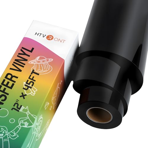 Image of HTVRONT Black Heat Transfer Vinyl - 12 inch x 45FT Black HTV Vinyl Roll for T Shirts, Iron on Vinyl Compatible with Cricut Cutting Machine & Silhouette Cameo - Easy to Cut & Weed