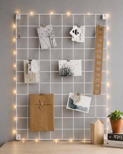 Image of Steel Photo Collage Wire Grid Frame | Photo frame grid DIY Mesh Wire Frame (WHITE, WIRE GRID 26X17 WHITE)