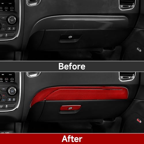 Image of Car Glove Box Cover Trim Decals for 2011-2020 Dodge Durango Accessories Carbon Fiber Interior Stickers, Red