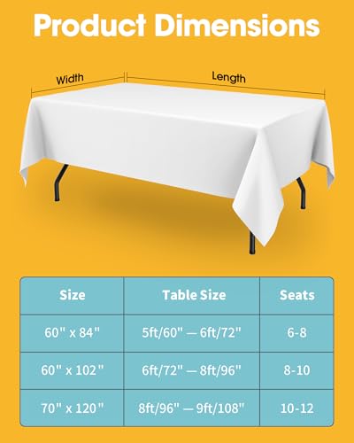 Image of Niuara White Polyester Table Cloth, 6 Pack, 60 x 84 in