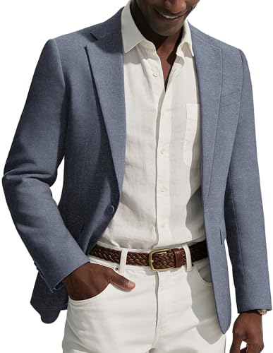 Image of PJ PAUL JONES Men's Blazers Casual Business Linen Suit Jackets Smart Sport Coat S Denim Blue