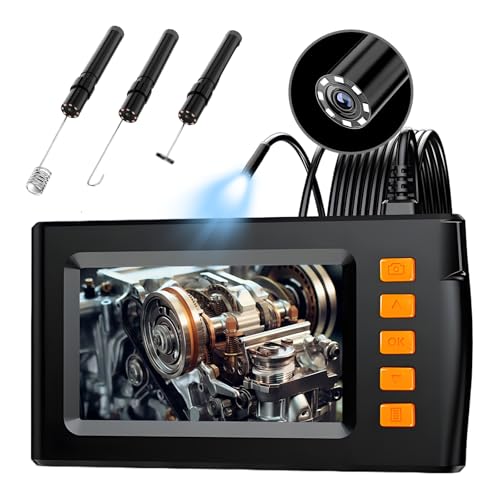 Cámara Endoscópica Industrial con Pantalla HD de 4.3'', Cámara de Inspección Borescopio 1080P con 8 Luces LED, Alcance Impermeable IP67 para Automotriz, Tuberías, Paredes y Drenajes (5M (16.4FT))