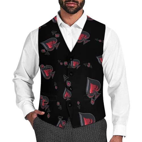 Aceess Cards Poker Men's Suit Vests Business Formal Dress V-Neck Waistcoat Tops with 2 Pockets XL