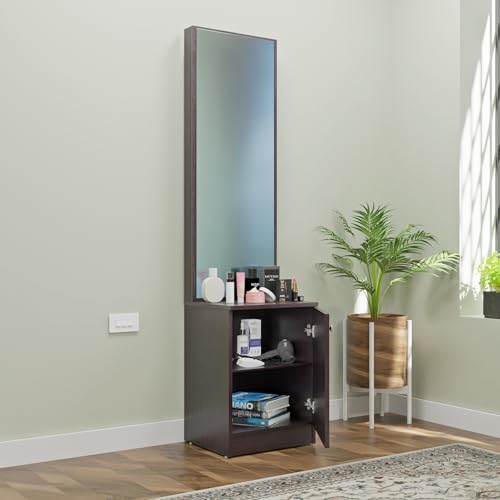 Image of VIKI |Engineered Wood Dressing Table 1 Door with Shelf, Mirror and Huge Storage Space | Vanity for Living Room, Bedroom (Dark Wenge - 43.8W x 40D x 182.6H cms)