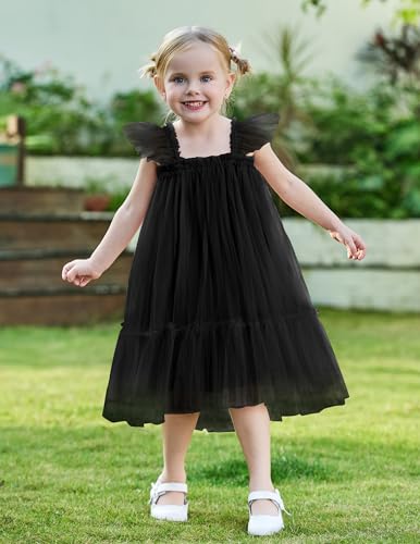Image of Arshiner Toddler Tulle Dress for Girls Layered Tutu Ruffle Dresses Swing Twirly Fairy Summer Birthday Party Wedding Sundress