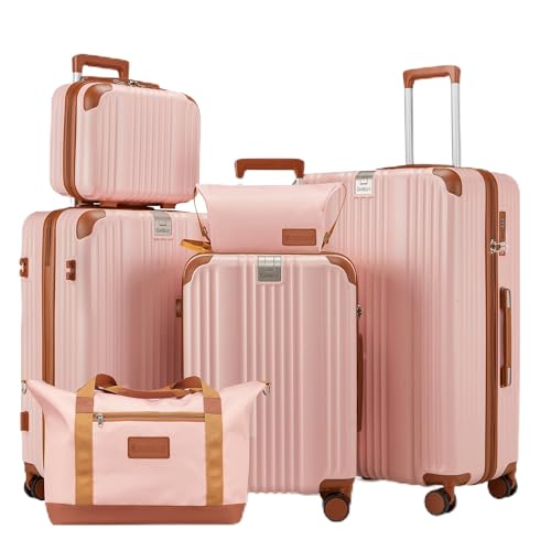 Image of Luggage Set 3 Piece Luggage with PC+ABS Hardshell TSA Lock Spinner Wheels Carry on Lightweight Suitcase,YKK Zippers (Light Pink, 6 piece sets(14 /20 /24 /28 /DB /TB))