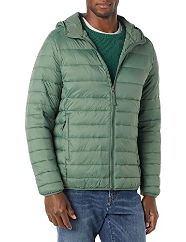 Amazon Essentials Chaqueta Acolchada Ligera y Resistente al Agua para Hombre, Verde, Talla M