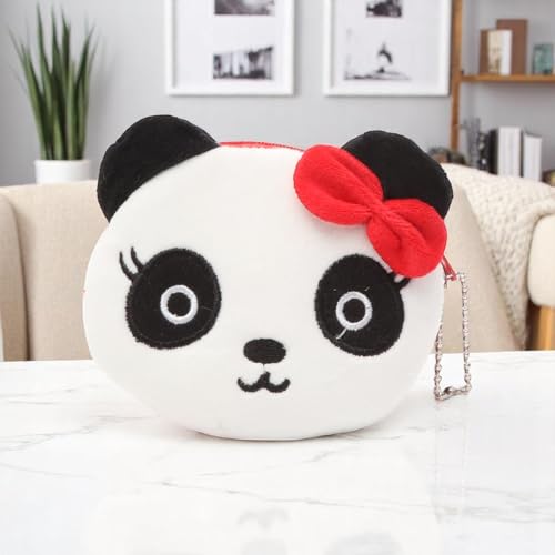 VOCOSTE 1Pcs Money Pouch Pandas Cartoon Coin Purse Plush Fabric Black White Red 11x10cm