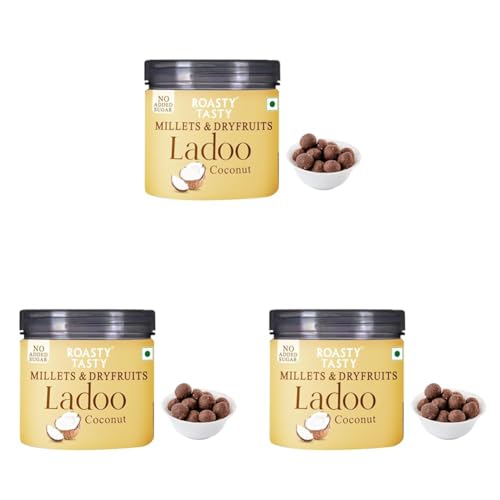 Image of Roasty Tasty Coconut - Millets & Dryfruits Ladoo | No Added Sugar | Energy Bar Replacement | No Artificial Flavor | Healthy Snacks | Rich in Proteins | Dry Fruits, Seeds & Nuts Mithai |Pack of 3-100g
