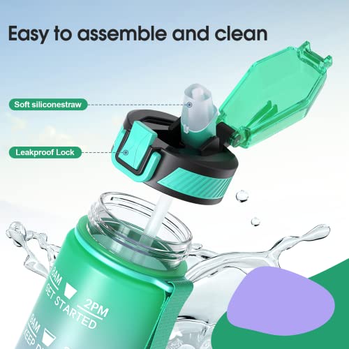 Aiquar 32Oz Water Bottle With Straw & Time Marker, Motivational Water Bottle With Strip, Leakproof, Water Jug, Bpa Free Tritan, For School, Outdoor, Fitness (Green Purple) #TOP3