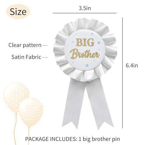 Image of Big Brother Tinplate Badge Pin White Satin Fabric Happy Birthday Themed Button Pin Party Decorations Award Ribbon Badge