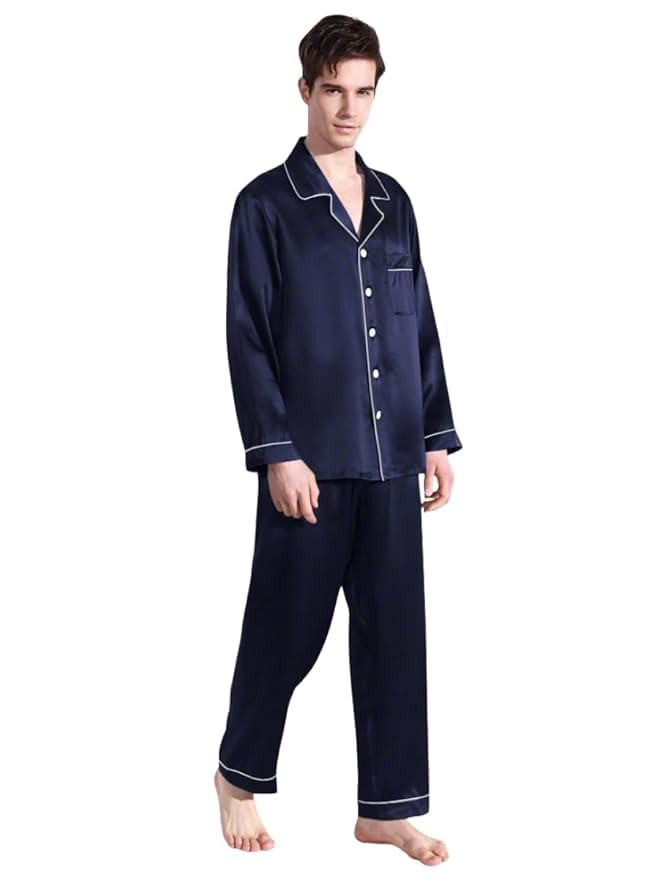 Men Satin Premium Piping Night Suit | Full Sleeve | Silky Satin | Nightwear | Loungwear Set | Size S to 5XL | Men Nightsuit