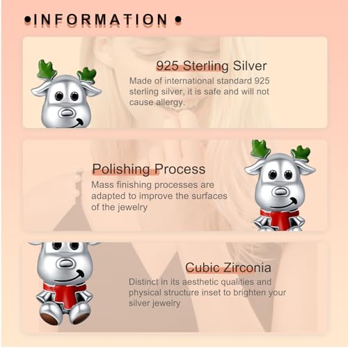 Image of Christmas Fawn Charms for Women Charm Bracelets, 925 Sterling Silver Mother's Day Halloween Birthday Christmas Jewelry Gift for Women