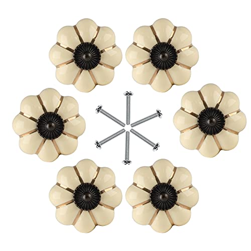 Jiozermi 6 Pack Cream Pumpkin Ceramic Kitchen Cabinet Knobs, Vintage Style, 1.5 in Diameter
