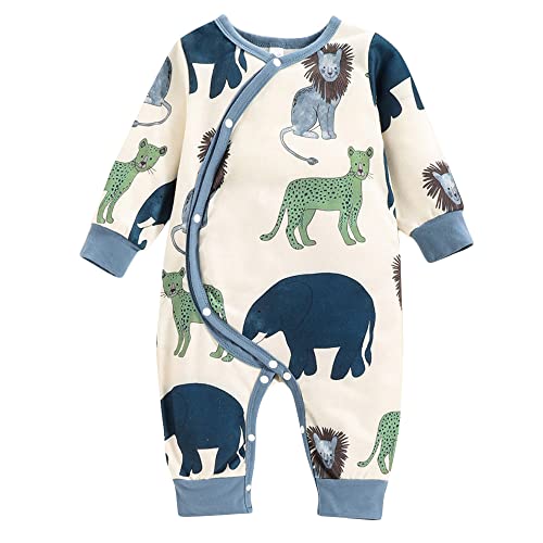 Image of Hopscotch Boys Polyester And Spandex Animal Print Full-Sleeve Bodysuit in Multi Color