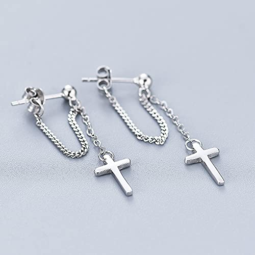 Cross Earrings Dangle Drop Chain Earring For Women Girls Punk Goth Ball Dangling Chain Stud Earrings Silver #TOP2