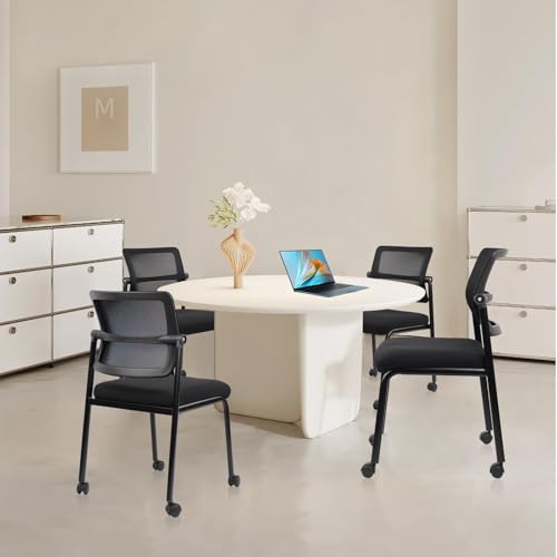 Image of CLATINA Stacking Armless Office Chair with Wheels, Stackable Mesh Guest Reception Desk Chairs with Adjustable Backrest for Waiting Room Conference Lobby Side School, Black, 12 Pack