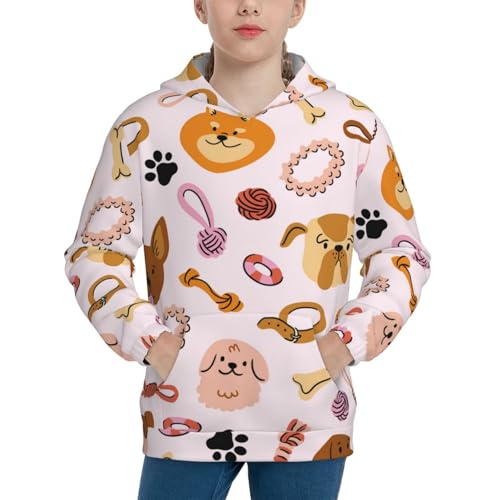 Cute Dog Kids Pullover Hoodies Boys Sweatshirts Girls Athletic Clothes with Pocket
