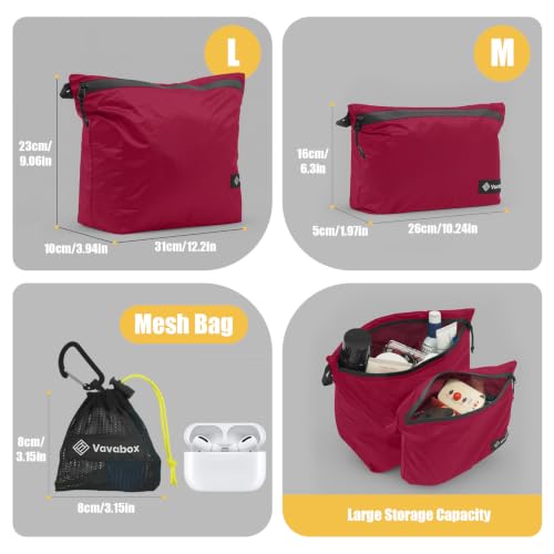 Image of Vavabox Lightweight Travel Toiletry Bag for Women, Water-Resistant Nylon Zipper Travel Pouch, Travel Essentials for Men Camping Gym (Rose Pink, 3pcs)