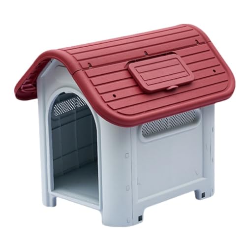 Yobuisg 犬小屋 ペットハウス 犬 ハウス プラスチック ドッグハウス 犬小屋 屋内 屋外 小型犬 中型犬 大型犬 天窓付き 防雨 換気 軽量 全天候型 オールシーズン 洗える サビない 組み立て簡単 (赤,Mサイズには窓とドアが付いています)
