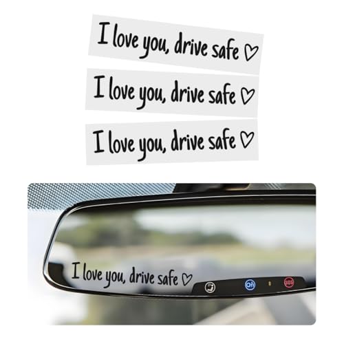 Wevdn 3 PCS I Love You Drive Safe Sticker Funny Waterproof Car Rearview Mirror Decal with Heart Self Affirmations Sticker with Drive Safe Letters for Car Window Bumper Women Gift (Black)