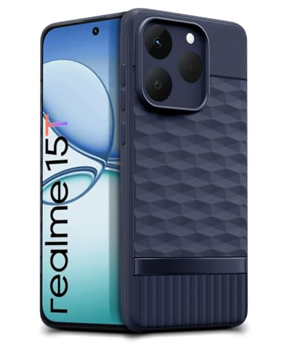 Image of WOW IMAGINE Back Cover for Realme 15T 5G | Realme Narzo 90 5G with Hexa Cube Design | Ultra Soft Rubberised Case | Inner Velvet Fabric | Matte Silicone Flexible Mobile Case | Camera Protection - Blue