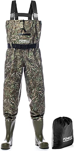 Foxelli Nylon Chest Waders – Camo Fishing Waders for Men with Boots - Use for Fly Fishing, Duck Hunting, Emergency Flooding – 100% Waterproof, Carrying Bag Included