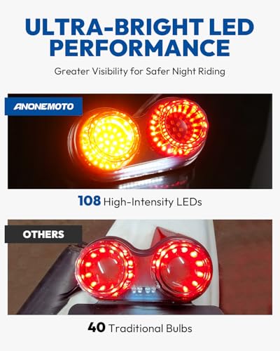 Image of Motorcycle Tail Light, Motorcycle Brake Light, IP67 Waterproof Motorcycle Turn Signals Running Light with License Plate Bracket Fit for Street Bike Cruiser Chopper Bobber (Smoke, 108 LEDS)