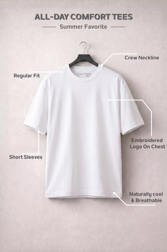Image of Van Heusen Men's Crew Neck T-Shirt - Soft & Breathable Cotton | Regular Fit | Comfortable Everyday Casual Wear | Short Sleeves | Summer Favorite |Solid Colors | Style 60052|Available in Pack of 1 & 2