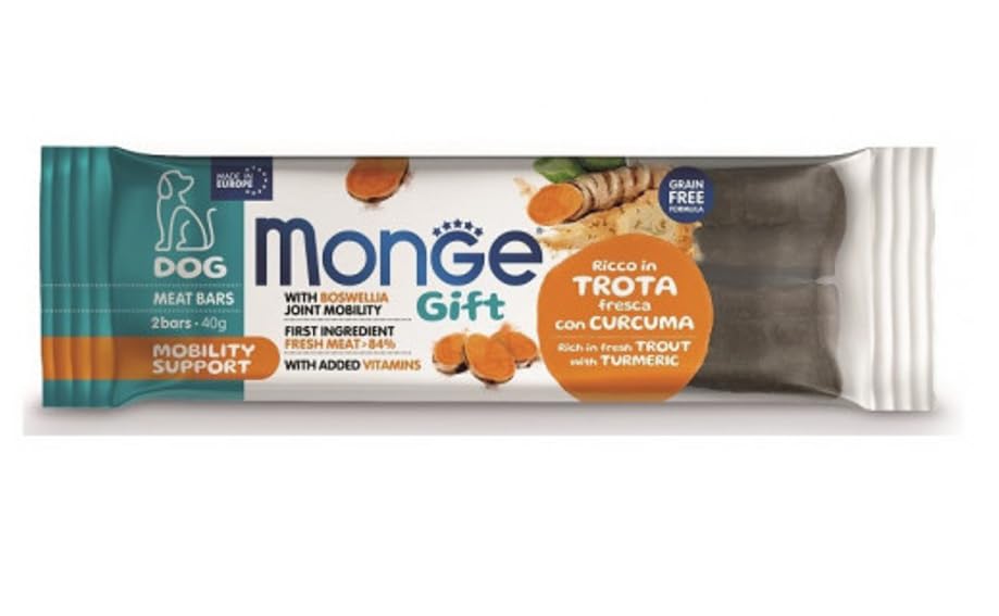 Monge Gift Meat Bars Snack Per Cane Cani Dog Gusto Trota Con Curcuma 6 BUSTINE DA 40g CADAUNO