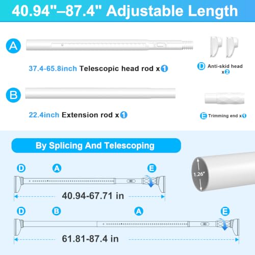 Image of White Closet Rods For Hanging Clothes,41-87 In heavy duty tension rod
