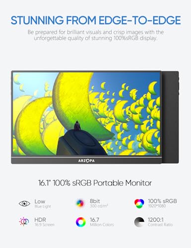 Image of ARZOPA Portable Monitor & Sleeve, 16.1'' 100% sRGB FHD Laptop Monitor & PU Sleeve Bag Combination