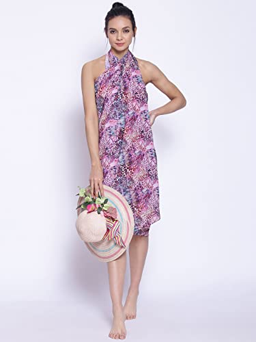 Image of EROTISSCH Women's Poly Georgette One-Piece Swimsuit Cover-Up Sarong, Made of 100% Polyester, Quick-Dry, Lightweight Beachwear for Girls with Adjustable Halter Neck, Suitable for Beach,Resort&Pool