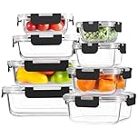Houbobo 8 Pack Glass Food Storage Containers with Lids, Reusable cMeal Prep Containers, Leak Proof Food Containers for Lunch & Meal Prep, Oven, Freezer & Dishwasher Safe, BPA-Free, 150ml to 1040ml