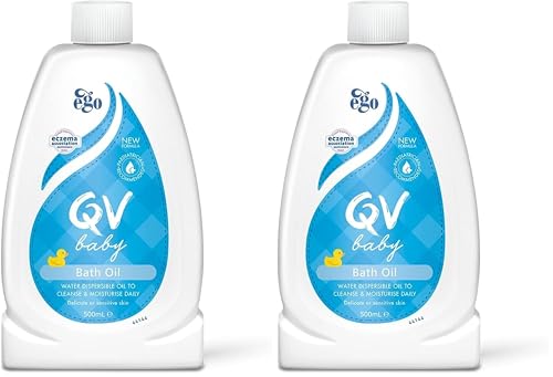 Image of QV Baby Bath Oil, 500ml - with Vitamin E, Delicate, Water-dispersible, Everyday Use, Non-Greasy for Sensitive Skin, Suitable for Face, Body & Hair, Baby Bath Wash for Eczema, Cradle Cap, Dermatitis