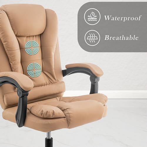 Image of NORMAN JR Italia Premium Leatherette Office Chair for Work | Boss Chair, Ergonomic Executive, Luxurious Cushioned Arms & Seat, 2 Point Back Massager, Heavy Duty Metal Base (Beige)