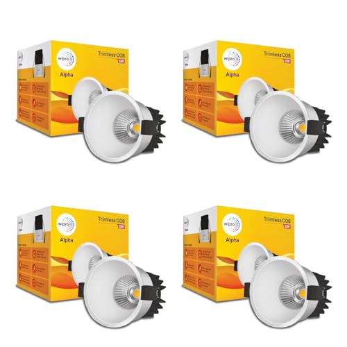 Image of wipro 12w Alpha Trimless COB | Neutral White (4000K) | Aluminium PDC Heat Sink | Sharp Beam Angle with Reflector for Home, Office and Store Cabinet Display | Pack of 4
