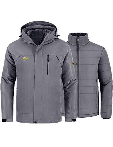 Wantdo Men's 3-in-1 Jacket Waterproof Insulated Winter Coat for Camping Grey M