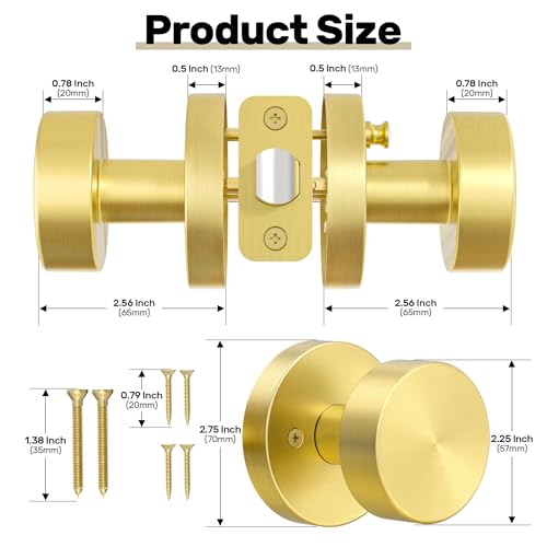 naubea Gold Door Knob Privacy Door Knobs Interior Satin Brass Door Knobs Modern Round Door Handles for Bedroom and Bathroom Brushed Gold Door Knob by naubea - Used condition - Image 6