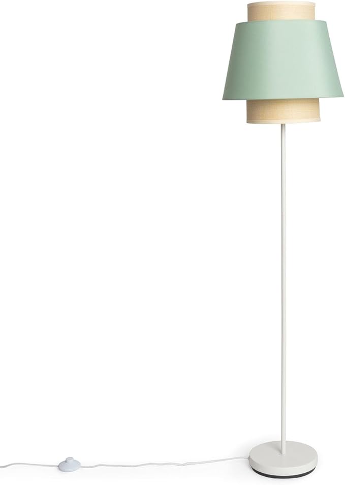 LEDKIA LIGHTING LEDKIA LIGHTING - Staande Lamp Textiel Chulu | Elegant Mediterraan Design | Geschikt Voor Eetkamers, Slaapkamers, Keukens | E27 Fitting (Lamp Niet Inbegrepen) | Groen, Rotan, Textiel, Metaal