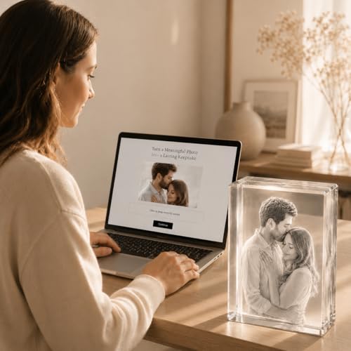 VYPEROCK Custom 3D Crystal Photo Personalized Made in Houston USA, Laser Engraved K9 Crystal Keepsake for Couple Family Pet Memorial, Unique Wedding Anniversary Birthday Gift for Wife Mom Women — view 2