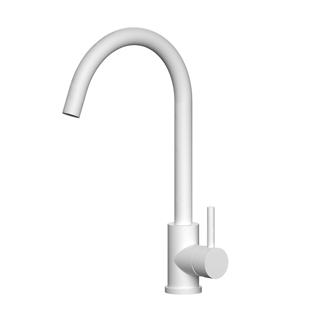 Kibath 450361 Grifo Monomando NIE caño Alto Lacado en Color Blanco Mate. Altura Total Desde la Base 36,5 cm. Ideal para fregaderos de Cocina o lavabos Altos Tipo Bol. Repuestos garantizados