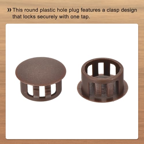 Image of MECCANIXITY 64PCS 15mm(9 /16 inch) Brown Plastic Hole Plugs, Flush Type Panel Hole Plugs Insert End Caps for Locking Hole Tubes Furniture Cabinet