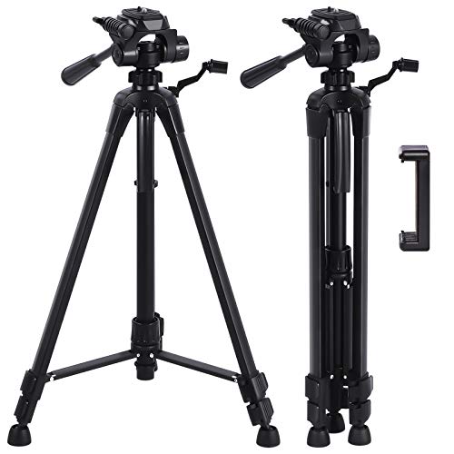 Camera Tripod, papasbox Aluminum Alloy Tripod w Release Plate Mount for Camera, Smartphones, Ring Light Tabletop Tripod (53 Inches) Tripod Camera Stand Mobile Phone for Smartphone