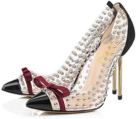 FSJ Women Studded Pointed Toe Transparent Pumps High Heels Shoes ...