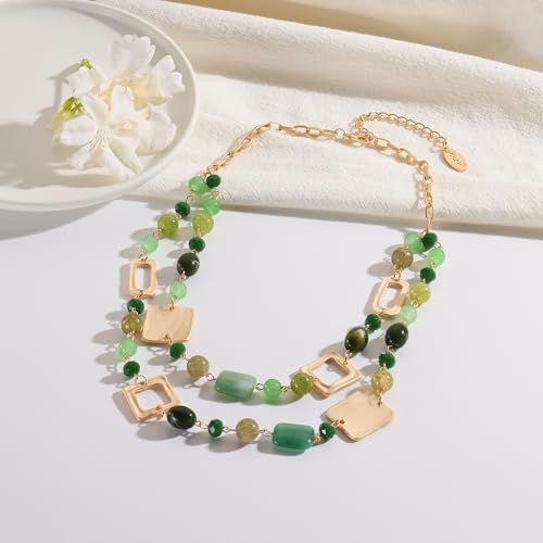 Bocar Collar Beaded Chian Necklace Geometry 2 Strand Layer Statement Jewelry Women Gift (NK-10744)4