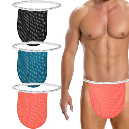 ZAIGGUT Mens Open Back Underwear Mesh Loincloth Thong Sexy Bikini 3 Pack