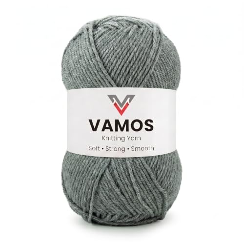 Image of VAMOS Acrylic Hand Knitting & Crochet Yarn - 100g Ball, 4 ply Soft Yarn for Knitting Sweaters, Scarves, Hats, Amigurumi, Babywear & DIY Crafts (Grey)