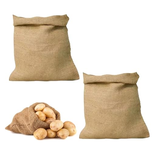 Lot de 2 sacs en toile de jute universels respirants, 40 x 60 cm, pour plantes, réutilisables, pour légumes-racines, céréales, fruits ou sable